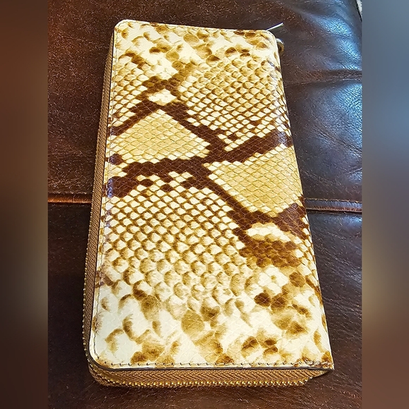 Michael Kors Jet Set Long Python Croc Embossed Leather Zip Around Wallet NWOT - Picture 3 of 13